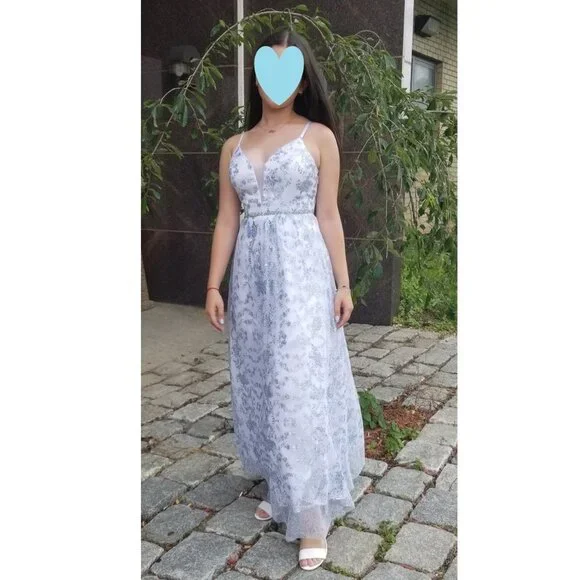 Maxi Floral Ballgown, Open Back Prom Party Dress, size 4P - Picture 3 of 8